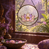Rich and Rich WanderGlow Thai Sacred Lotus Stained Glass Suncatcher 11.8inch