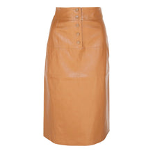 Load image into Gallery viewer, Glossy Brown Vegan Leather Pencil Skirt – Women’s Chic Leather Skirt
