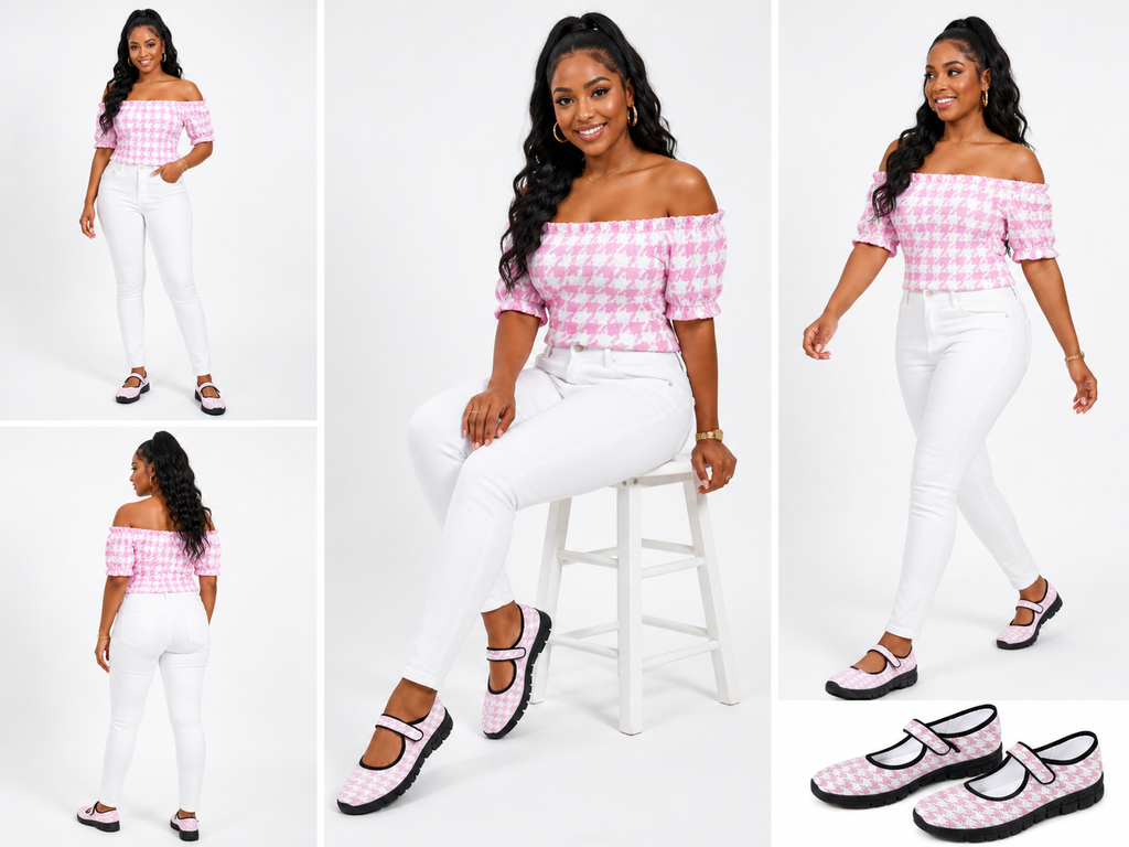 Rich and Rich Pink Houndstooth Women's Mary Jane's