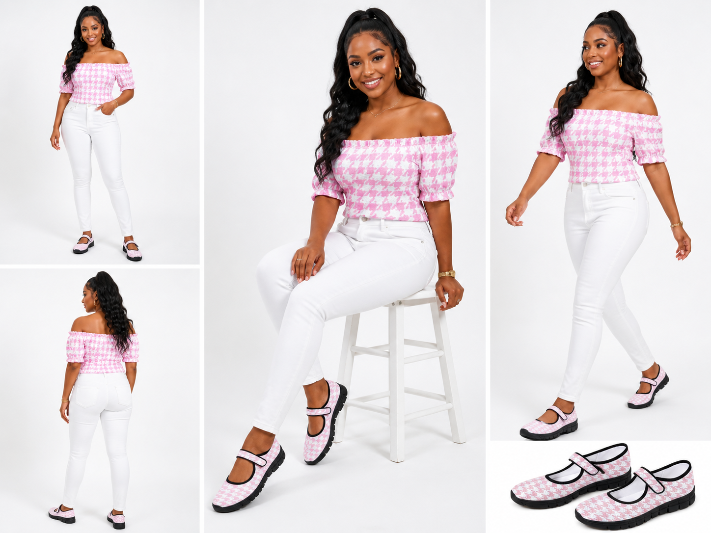 Rich and Rich Pink Houndstooth Women's Mary Jane's