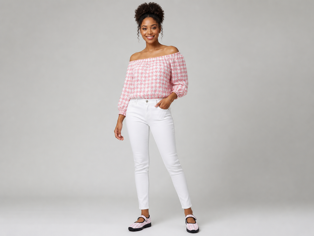 Rich and Rich Pink Houndstooth Women's Mary Jane's