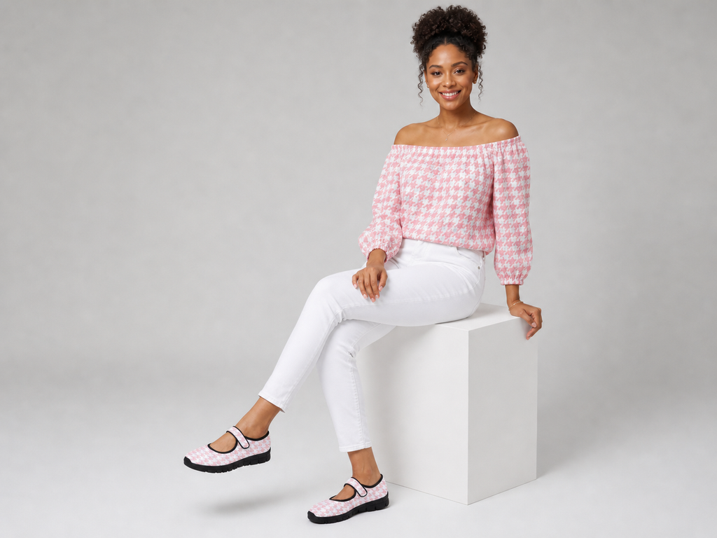 Rich and Rich Pink Houndstooth Women's Mary Jane's