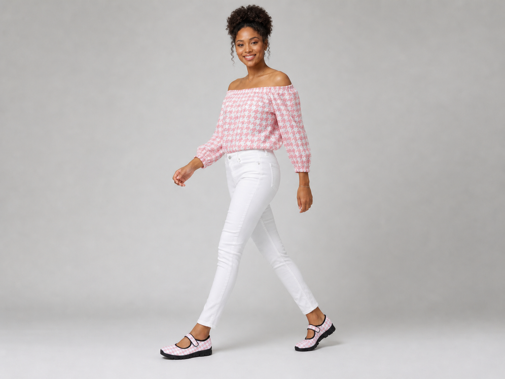Rich and Rich Pink Houndstooth Women's Mary Jane's