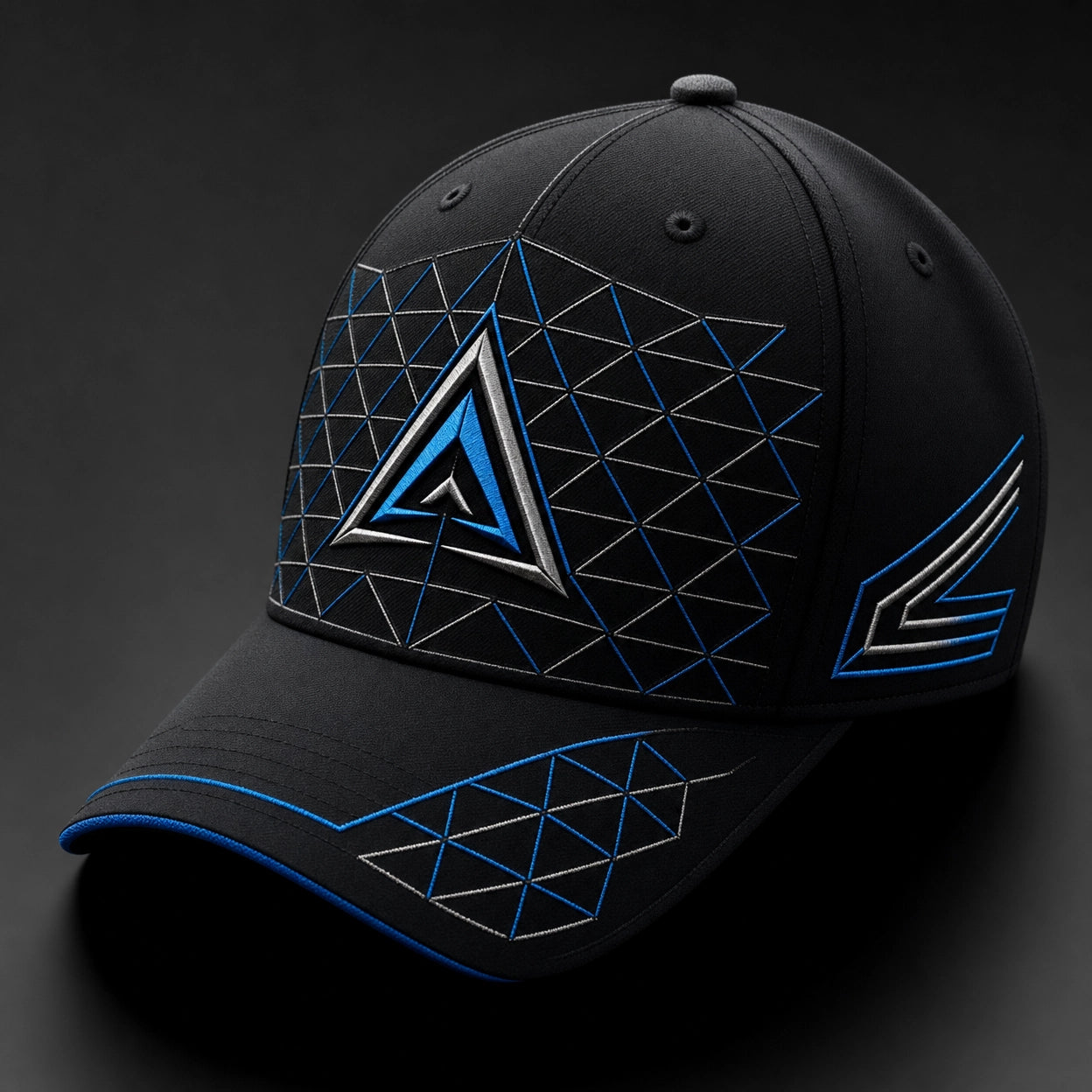 Vertex Apex Grid Baseball Baseball Cap in black with silver geometric Vertex menswear design