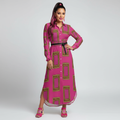 Rich and Rich Unique Swag Women's Pink Shirtdress with long sleeves and button-up collar