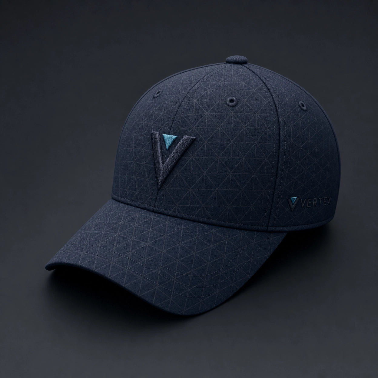 Vertex Tonal Tessellation Baseball Baseball Cap in navy with ice cyan geometric Vertex menswear design