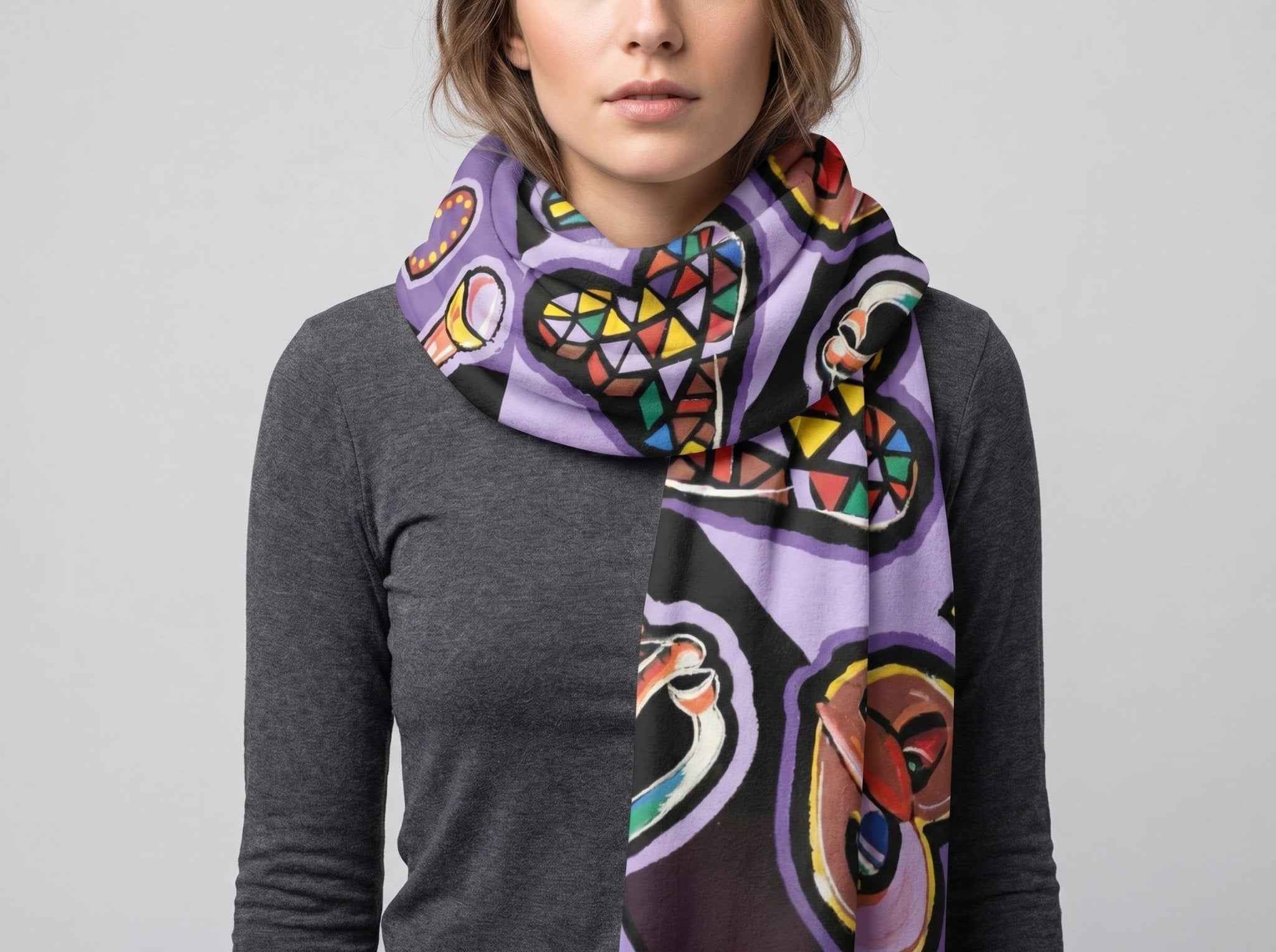 Purple abstract polar fleece scarf with water-repellent finish, unisex — side view