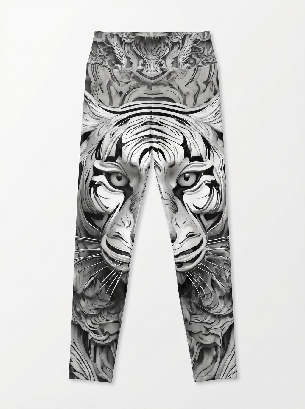 Rich & Rich Silver Baroque Tiger All-Over Print Leggings flat mockup