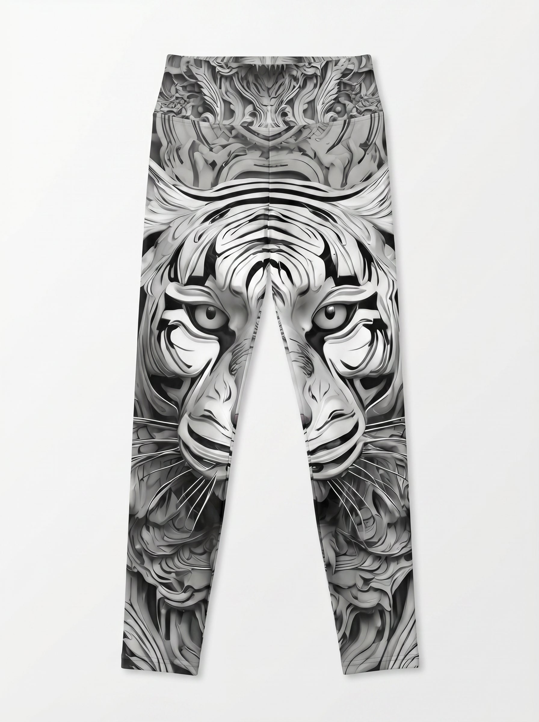 Rich & Rich Silver Baroque Tiger All-Over Print Leggings flat mockup
