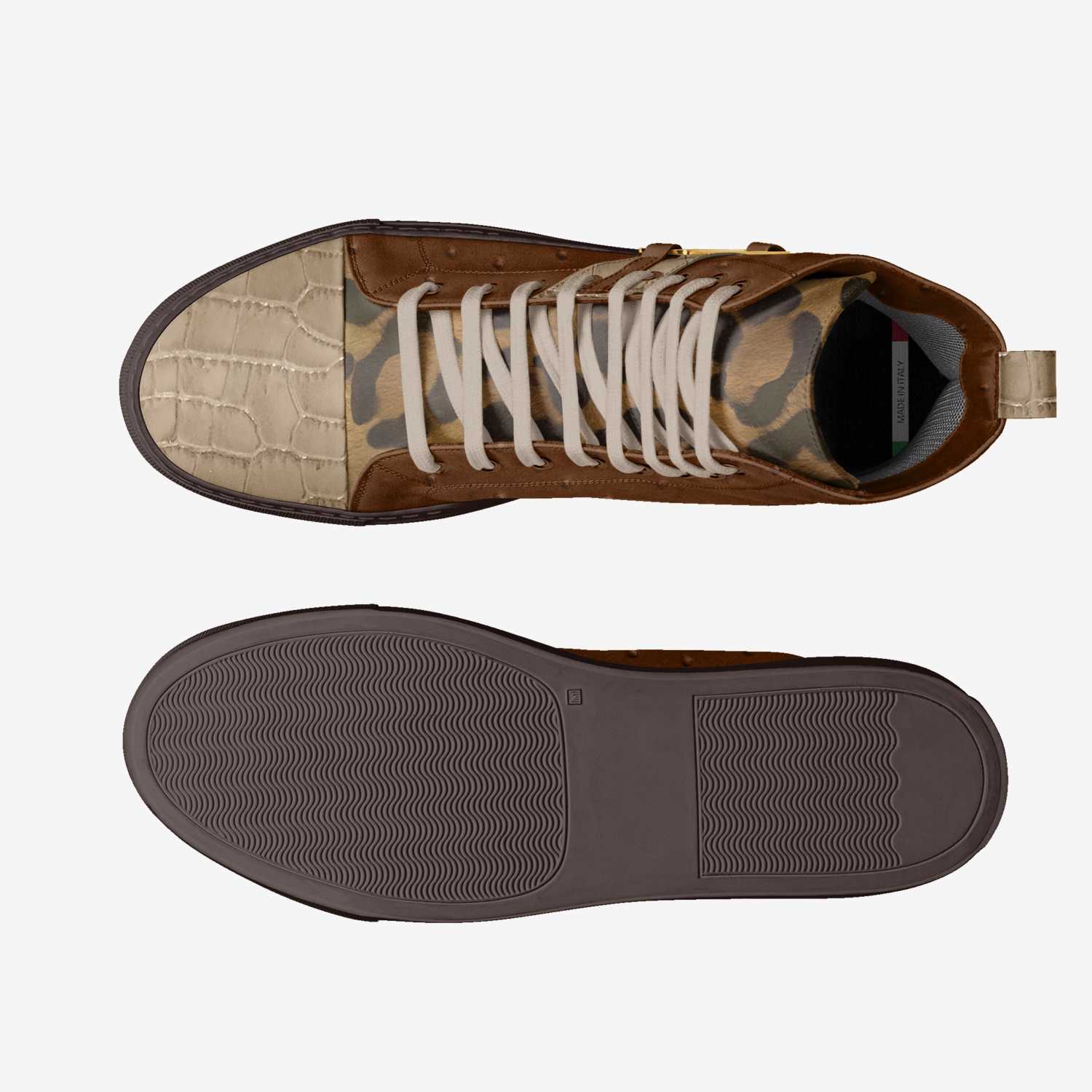 Rich and Rich Brown OtherandHer Basketball Metal High-Top Sneakers showing side view with metal accents