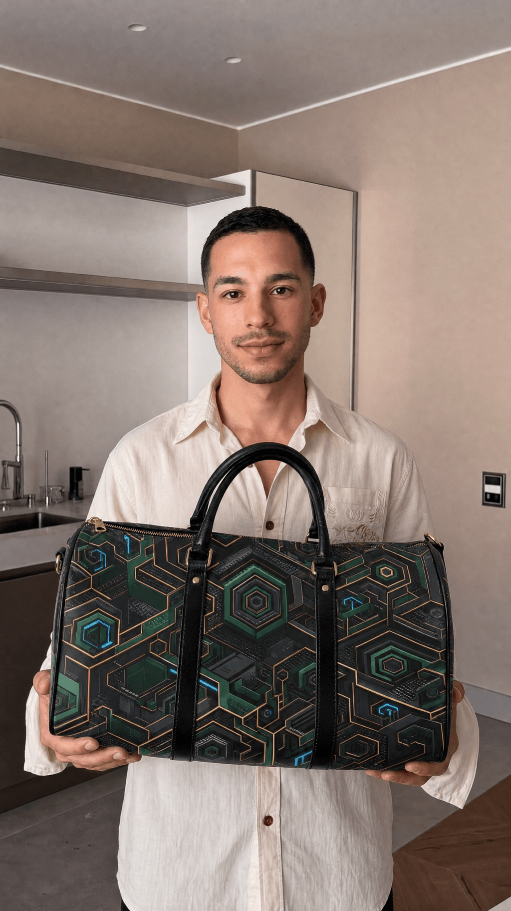 Rich and Rich Green Fractal Evolution PU Leather Travel Bag | Gym, Weekend & Carry-On Duffel Bag - Rich and Rich Homeopportunities