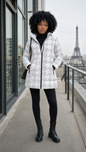 Load image into Gallery viewer, Rich and Rich Women's White Houndstooth Hooded Puffer Coat | Luxury Warm Winter Jacket with Detachable Hood
