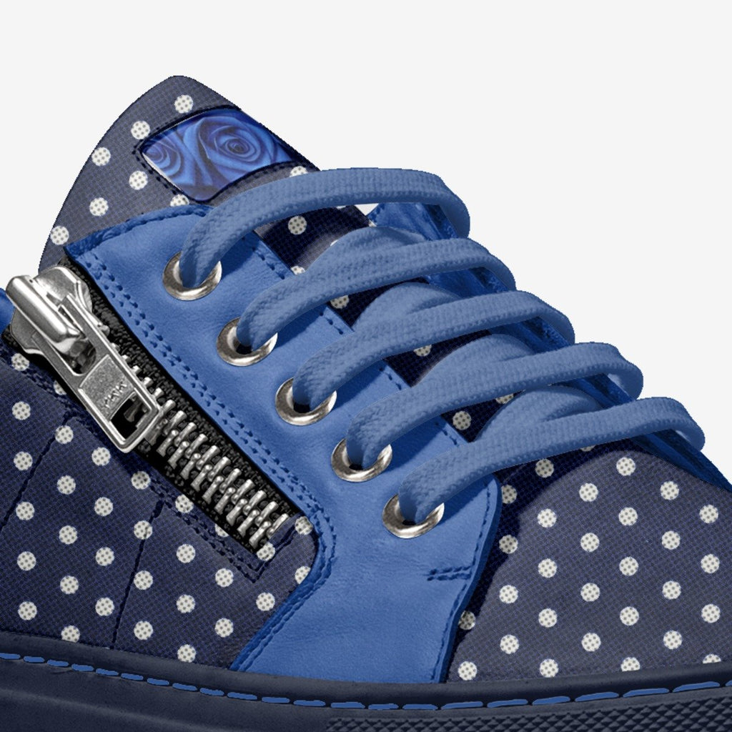 Rich and Rich BlueRoses Metal Urban Blue Low Top Designer Italian Women's Sneaker with metallic accents and side zip