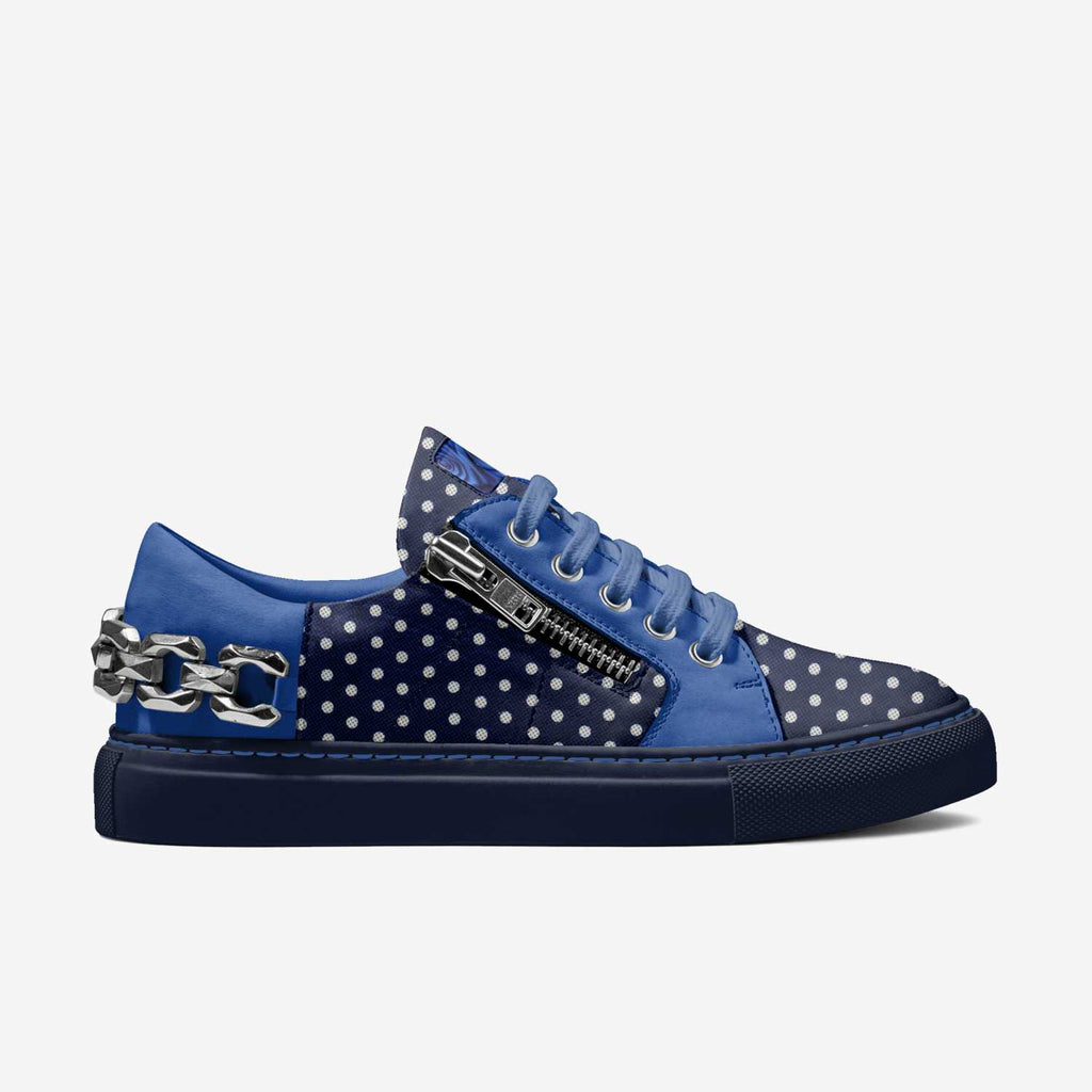 Rich and Rich BlueRoses Metal Urban Blue Low Top Designer Italian Women's Sneaker with metallic accents and side zip