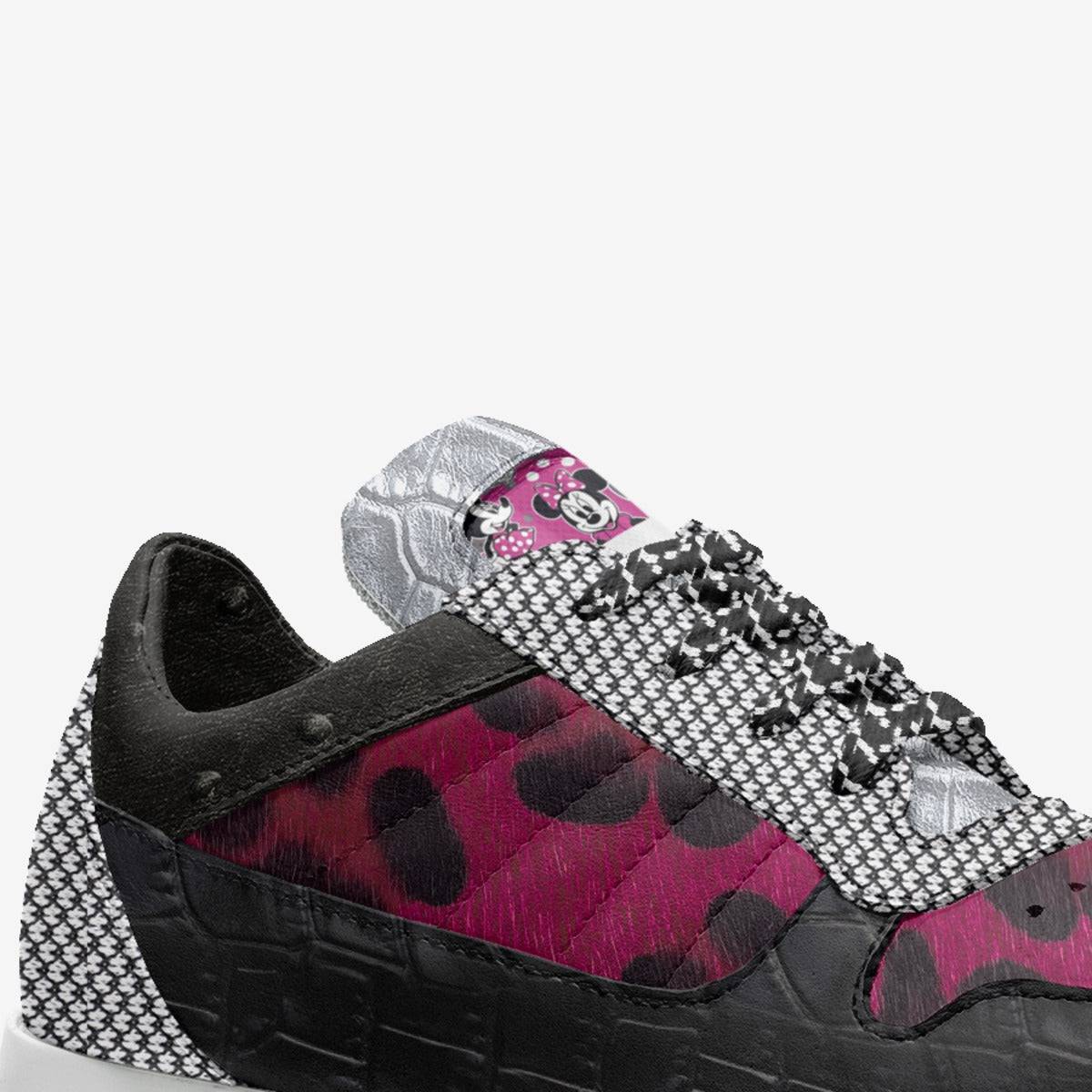 Kids pink and black runner sneaker with stitched stripes, quilted ankle collar and a chunky ridged sole — alternate view