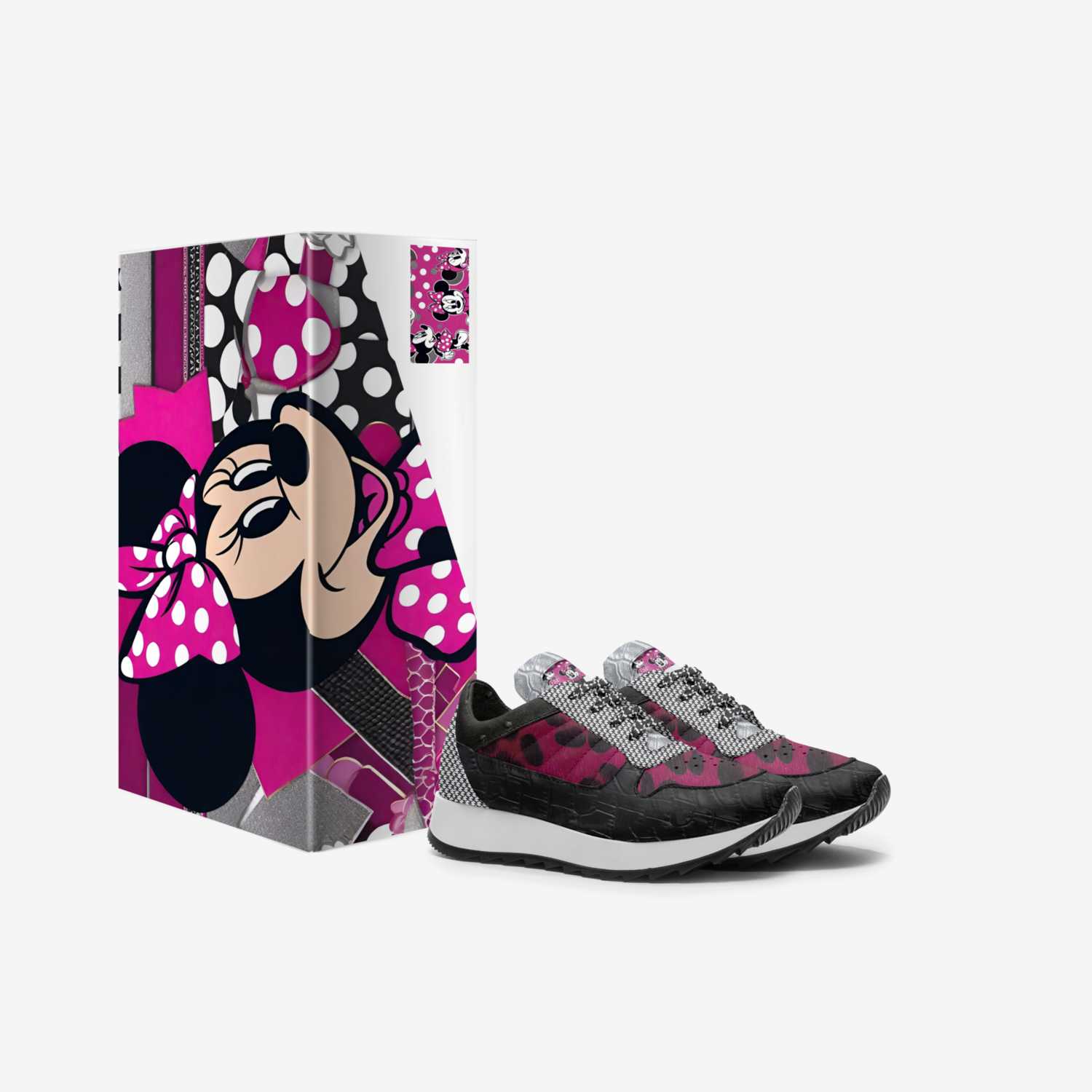 Kids pink and black runner sneaker with stitched stripes, quilted ankle collar and a chunky ridged sole