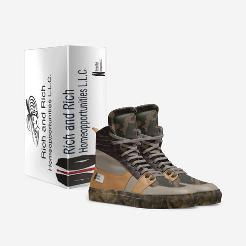 R&RH Biz Extra Large High-Top Camo Brown Unisex Sneaker handcrafted in Italian leather