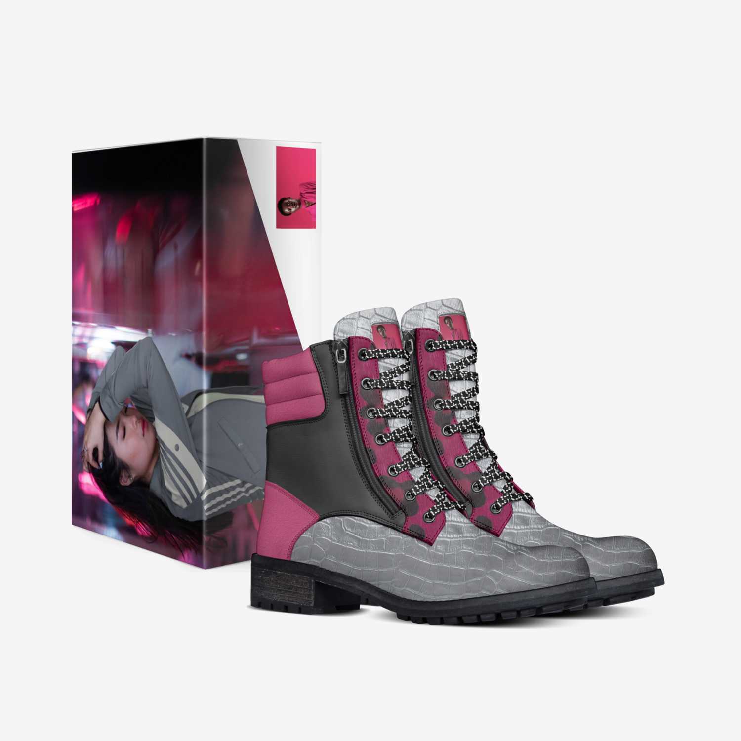 R&RH_BIZ_SHOE LINE Grey  Magenta zip military boot - Rich and Rich Homeopportunities 