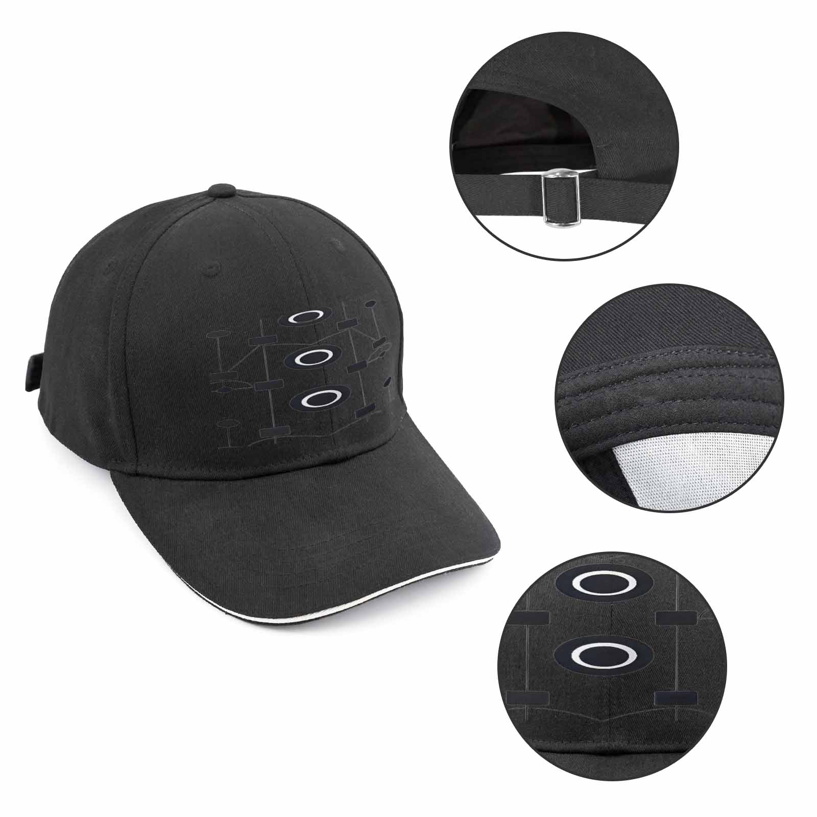 R&RH Geometric Sandwich Peak Unisex Black Cap
