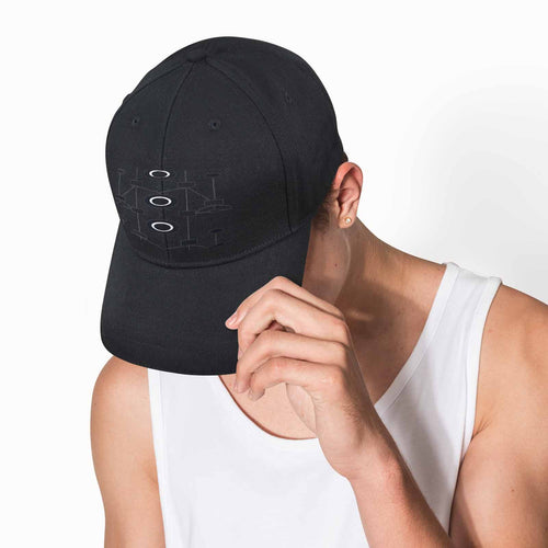 R&RH Geometric Sandwich Peak Unisex Black Cap with contrast peak and premium cotton twill