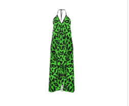 Rich and Rich green abstract women's backless halterneck dress with optional train