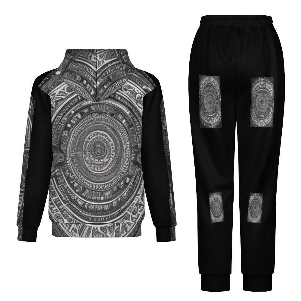 R&RH Unisex Black Graphic Design Sweatsuit with adjustable hood and kangaroo pocket