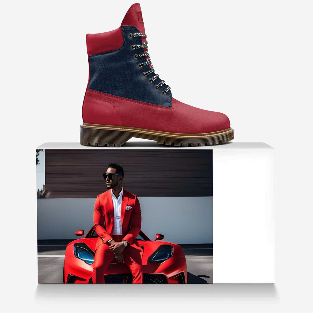 Rich and Rich Red-Man men's red leather high top boot handcrafted in Italy