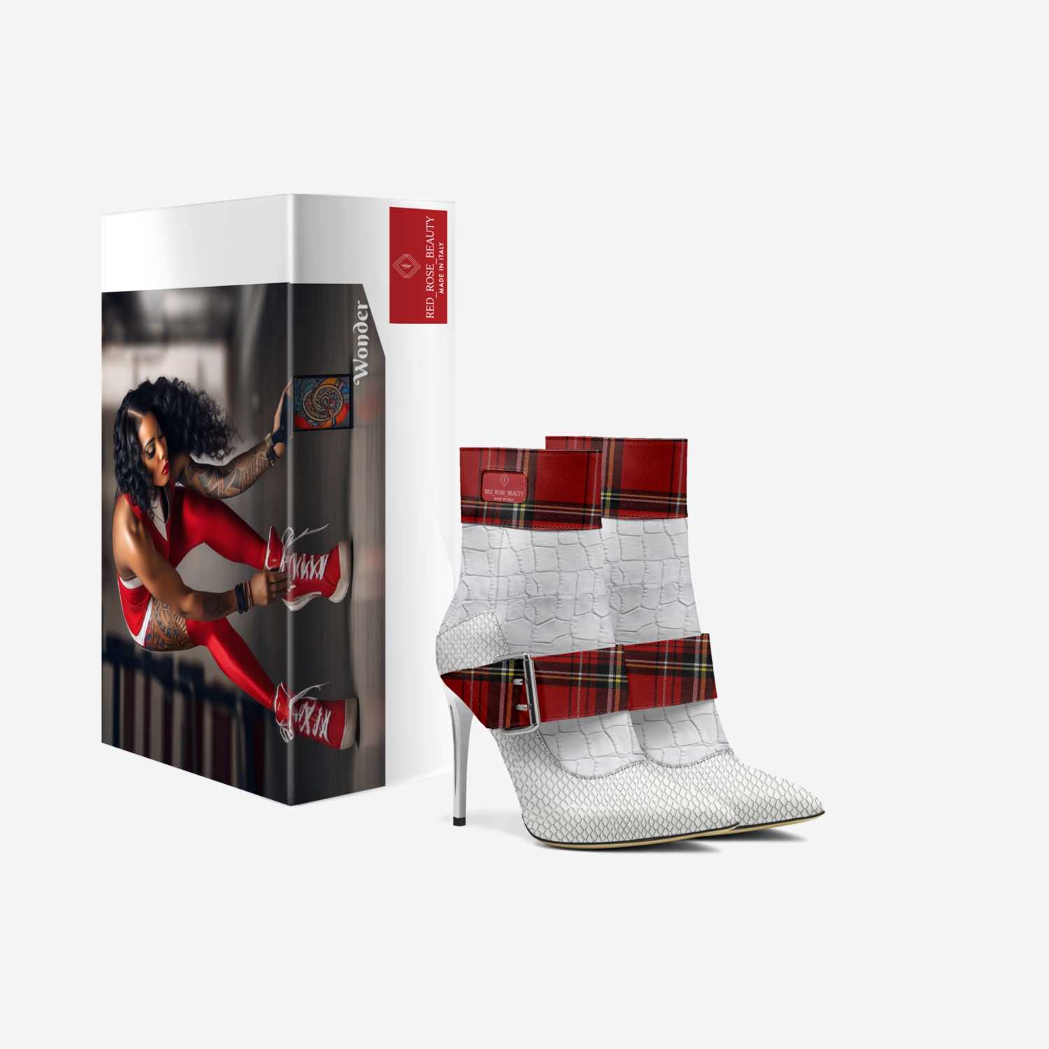 Red Rose Beauty Red and White Checker Women's High Heel Belt Boot
