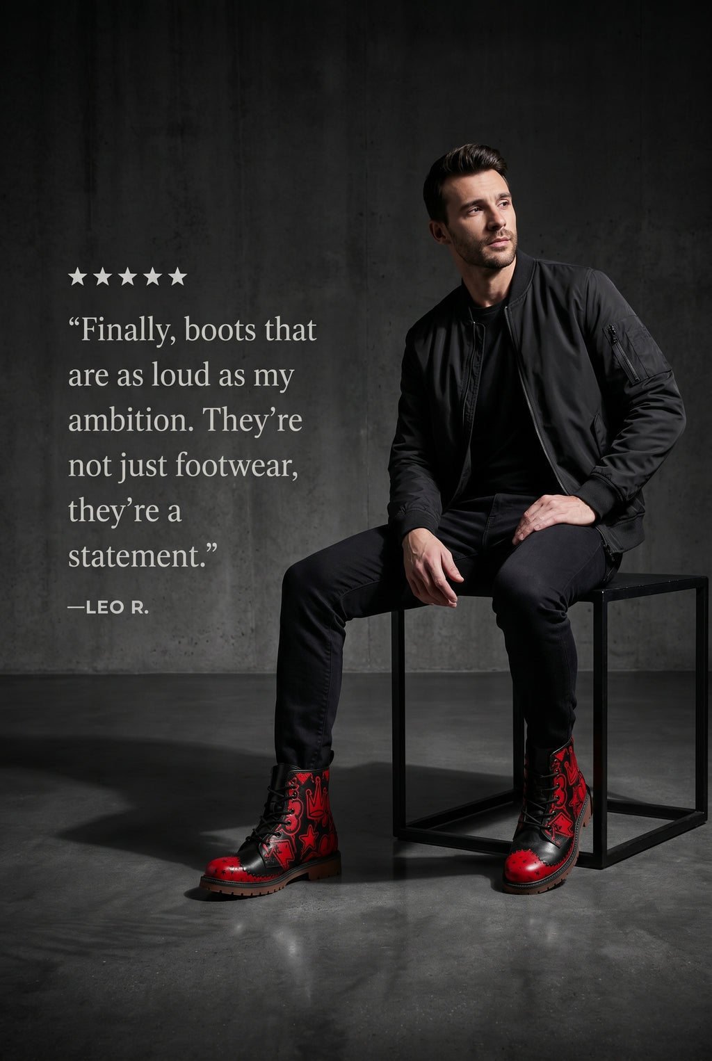 Rich and Rich Graffiti Black Redtip Men's Leather Boots