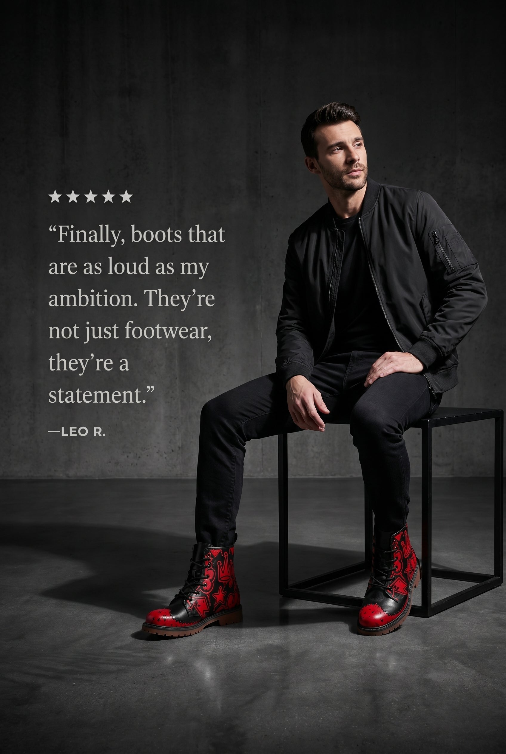 Rich and Rich Graffiti Black Redtip Men's Leather Boots