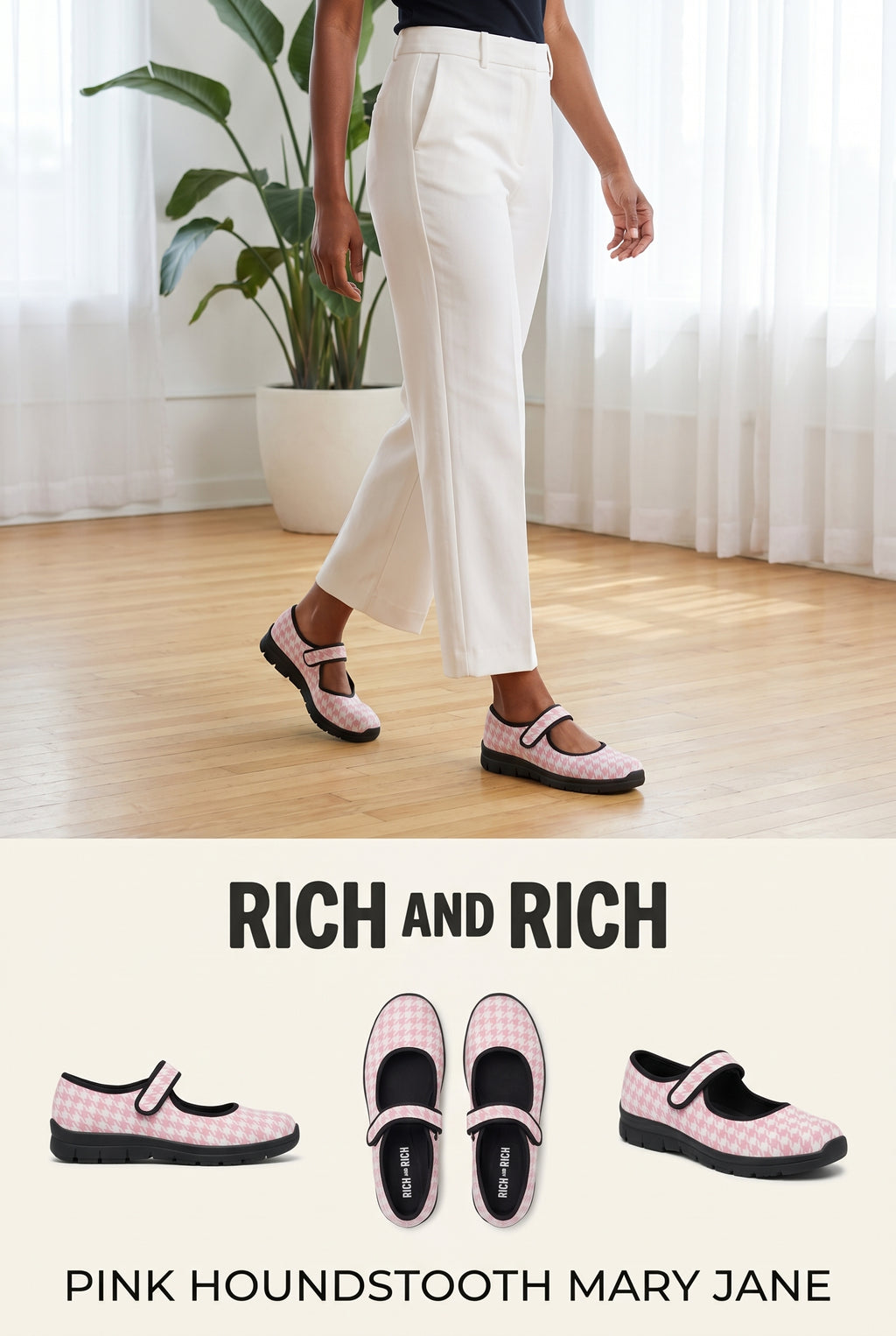 Rich and Rich Pink Houndstooth Women's Mary Jane's
