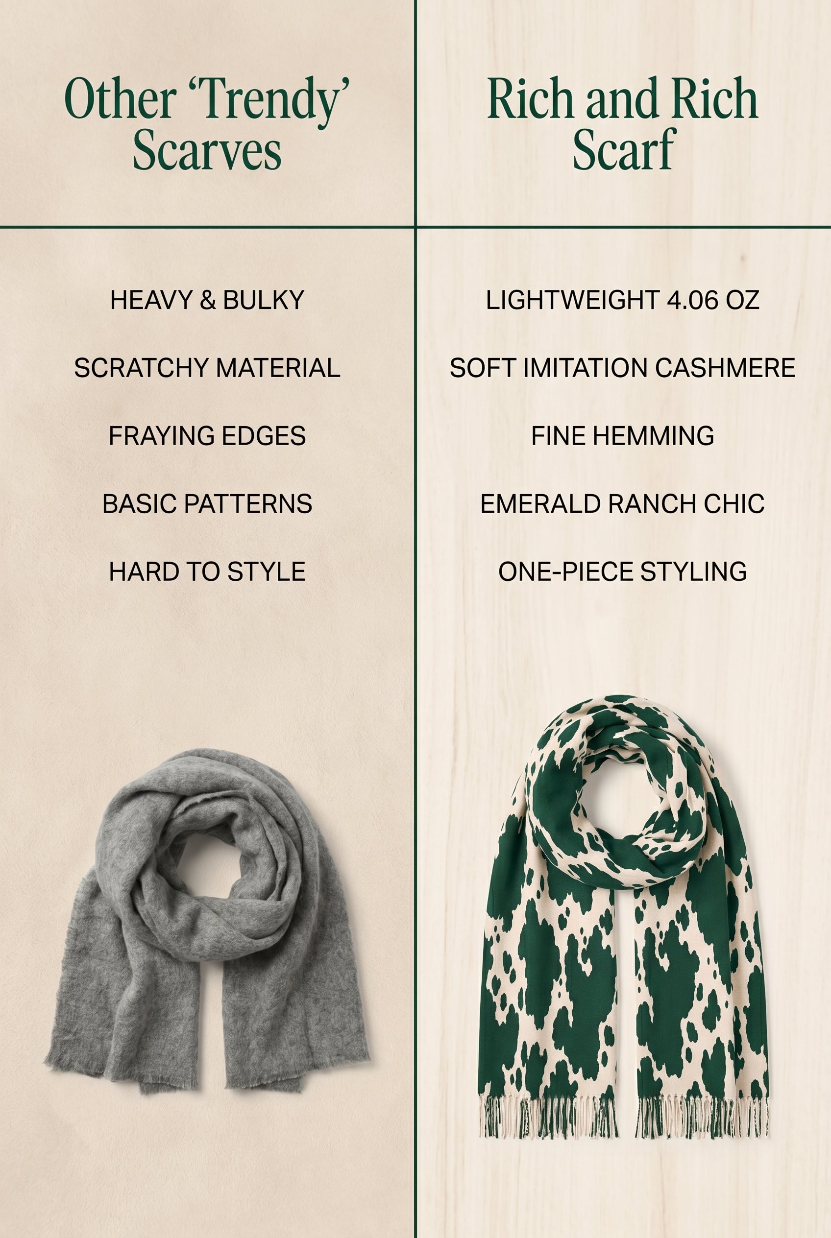 Rich and Rich Emerald Ranch Chic Women’s Tassel Scarf | Soft Designer Imitation Cashmere Wrap