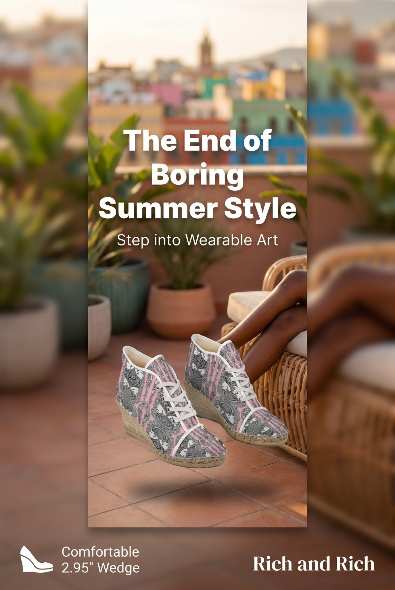 Pink caricature print wedge espadrilles with natural jute platform and rubber sole — alternate view