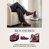 Purple Feng Shui patterned women's Mary Jane shoe with Velcro strap and mesh upper — additional view 11