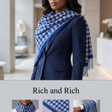 Royal blue and silver tassel scarf in imitation cashmere with fine-hemmed finish — additional view 20