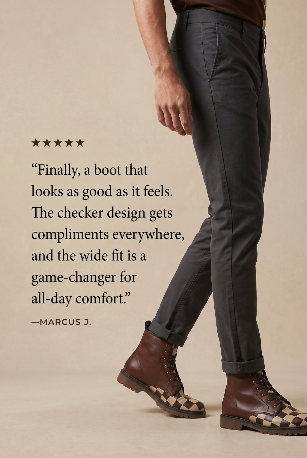 Rich and Rich Chocolate Brown Checker Men's Leather Boots