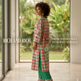 Red and mint green checkered wedge espadrilles with jute platform and non-slip rubber sole — additional view 12