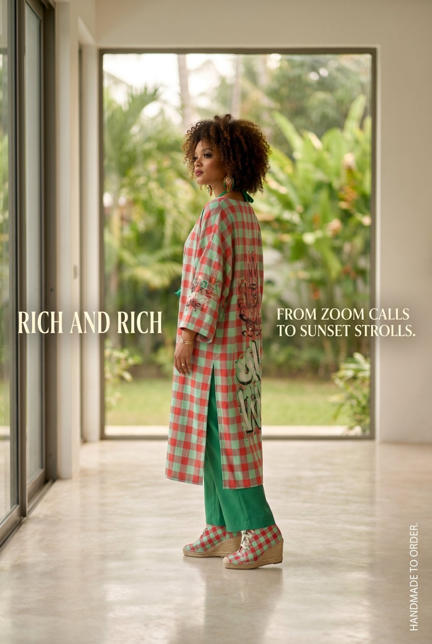 Red and mint green checkered wedge espadrilles with jute platform and non-slip rubber sole — additional view 12