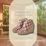 Red and mint green checkered wedge espadrilles with jute platform and non-slip rubber sole — additional view 11