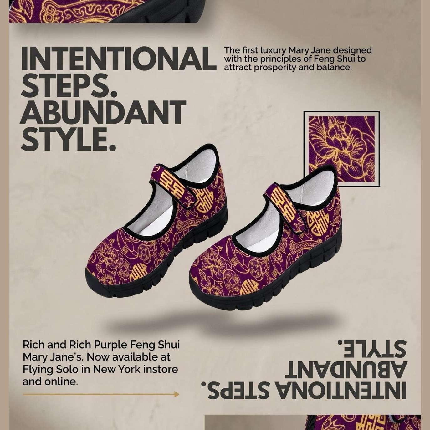 Purple Feng Shui patterned women's Mary Jane shoe with Velcro strap and mesh upper — additional view 14