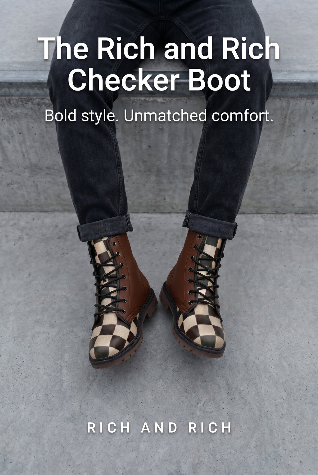 Rich and Rich Chocolate Brown Checker Men's Leather Boots