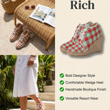 Red and mint green checkered wedge espadrilles with jute platform and non-slip rubber sole — additional view 13