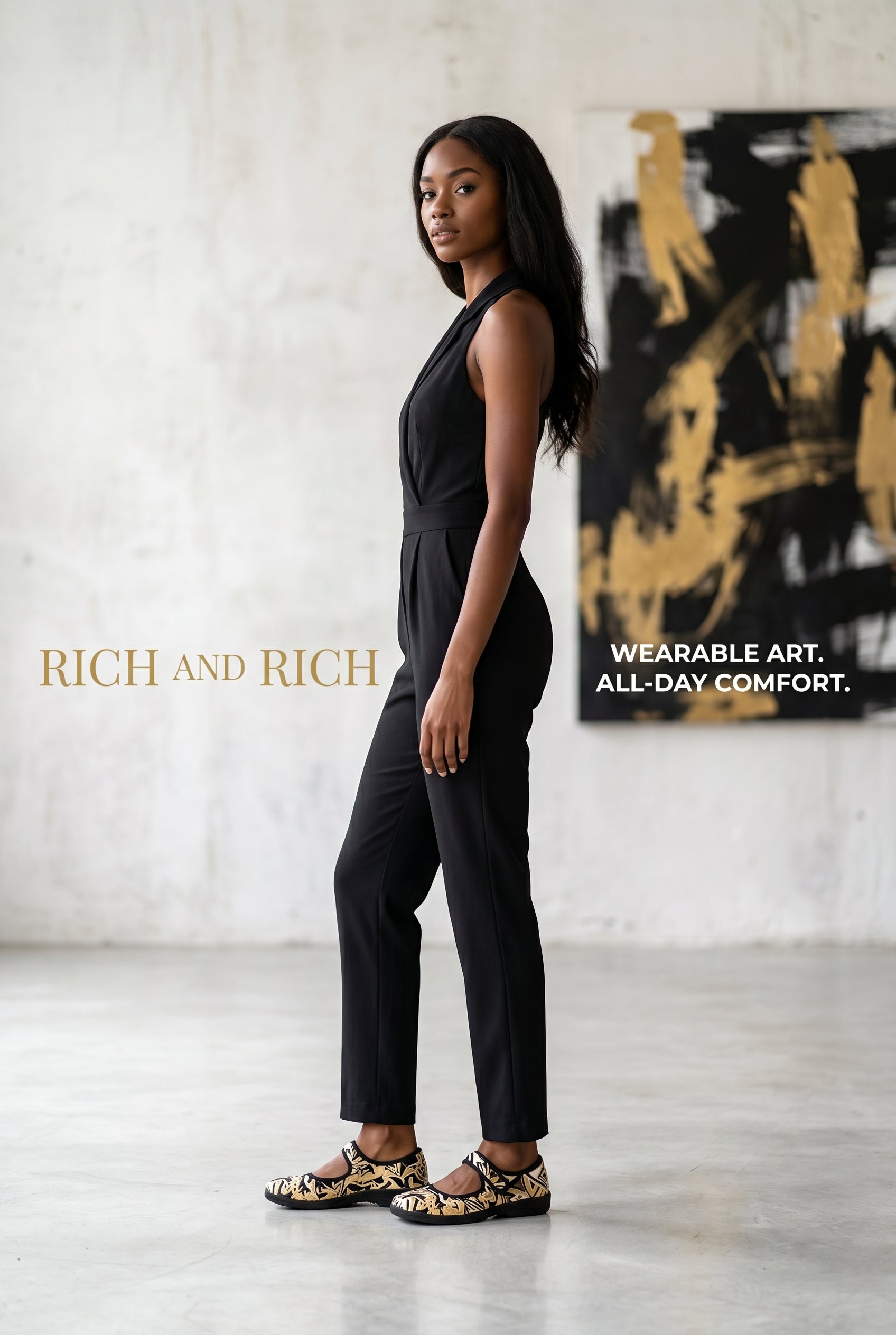 Rich and Rich Black Gold Street Art Women's Mary Jane's