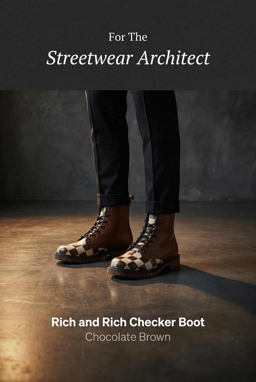 Rich and Rich Chocolate Brown Checker Men's Leather Boots