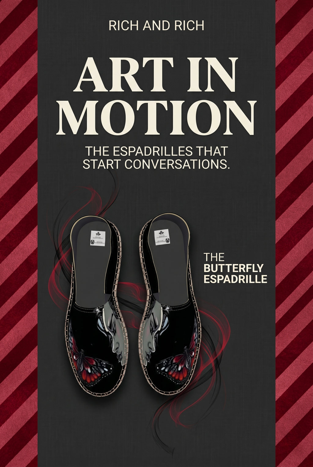 Rich and Rich Women’s Black Butterfly Caricature Black Espadrilles | Handmade Floral Graphic Slip-On Shoes