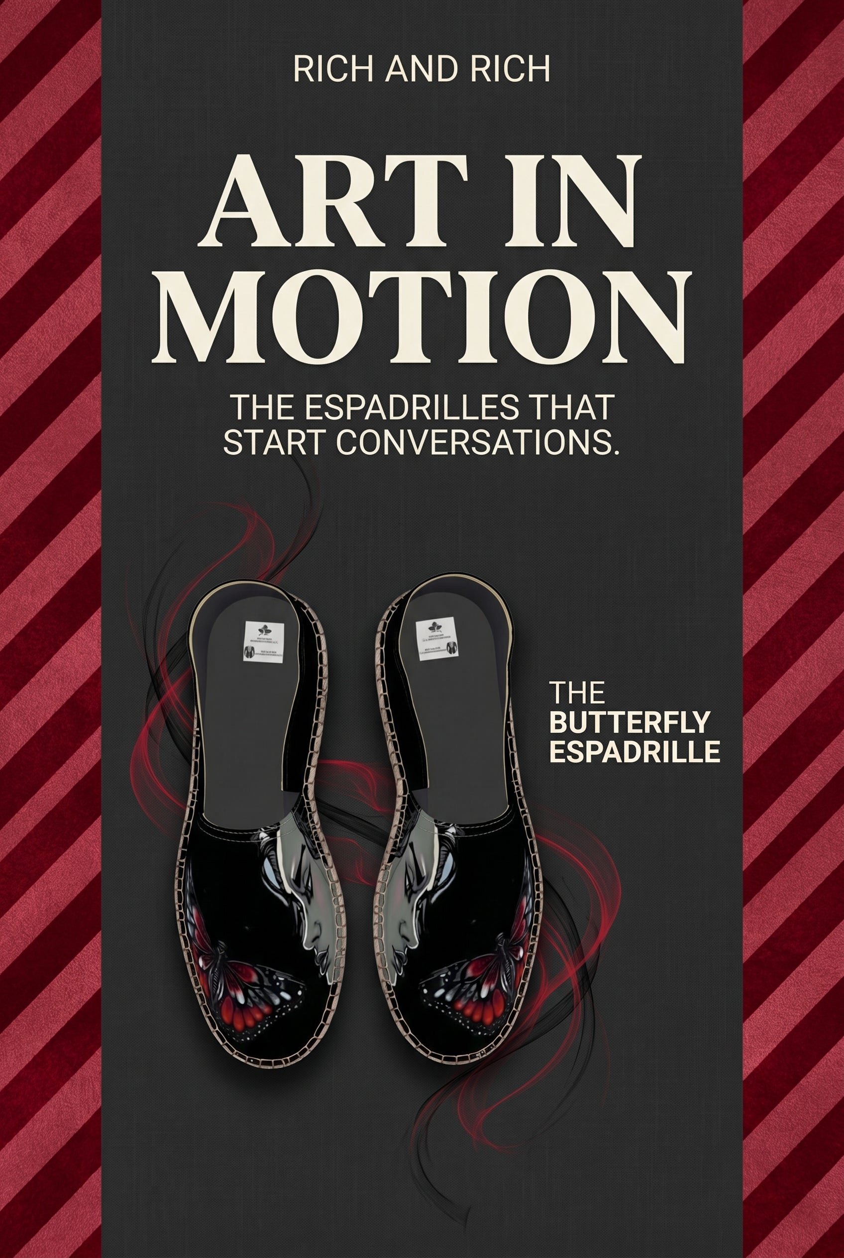 Rich and Rich Women’s Black Butterfly Caricature Black Espadrilles | Handmade Floral Graphic Slip-On Shoes