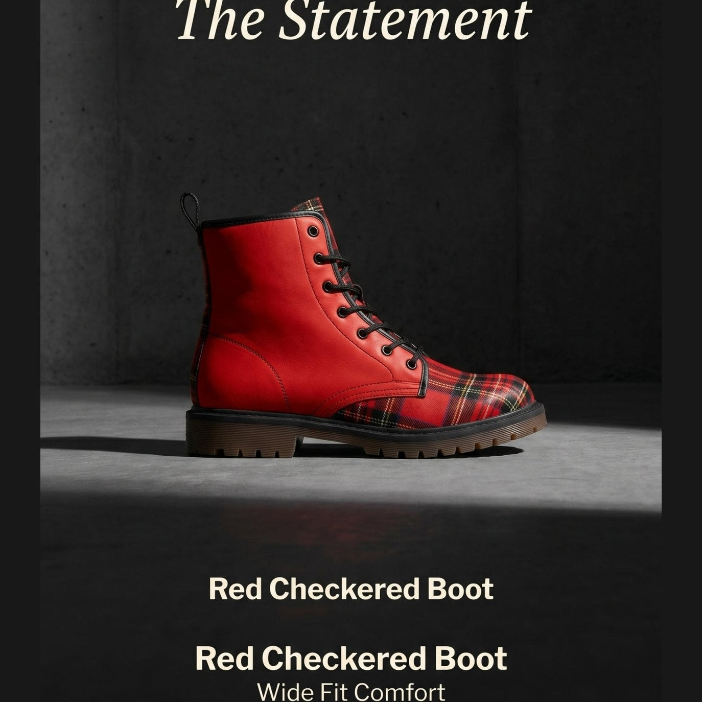 Red checkered men's faux leather boot with lace-up front and padded collar — additional view 16