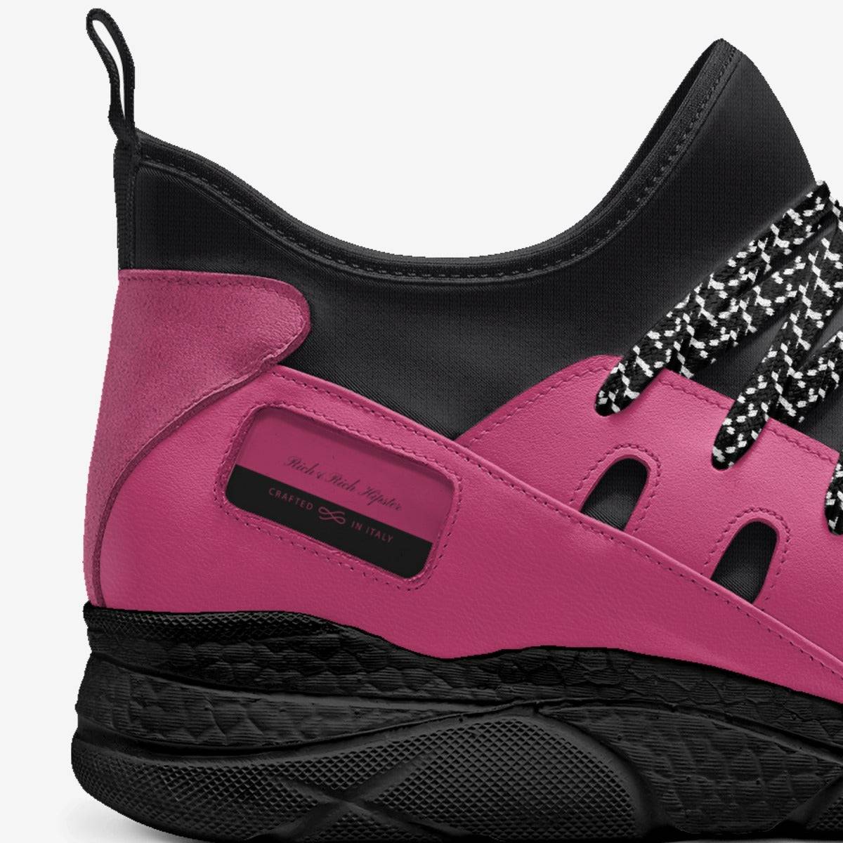 Pink leather slip-on sneakers with carved rubber sole and elasticized front panels — product detail