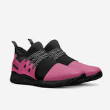 Pink leather slip-on sneakers with carved rubber sole and elasticized front panels — alternate view