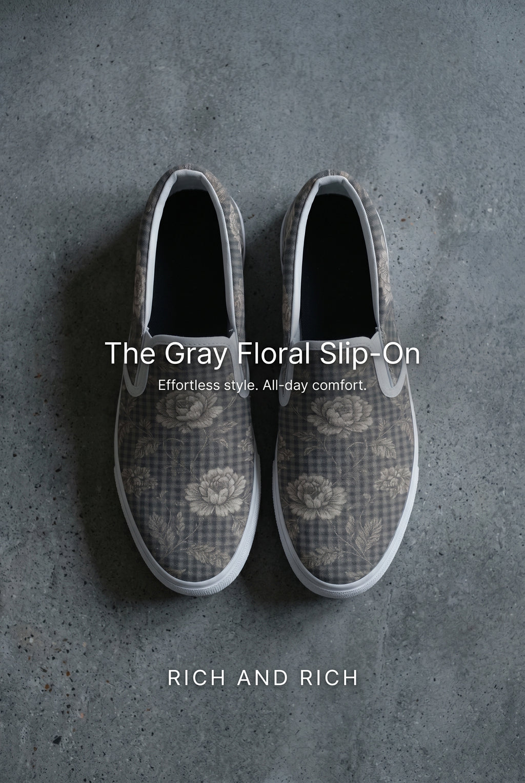 Rich and Rich Gray Floral Men’s Slip-On Canvas Shoes | Stylish Casual Floral Shoes for Men